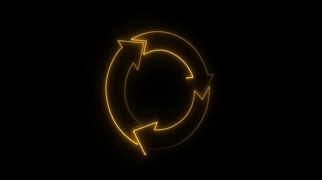 abstract glowing Neon line refresh arrow icon animation on black background. Abstract beautiful neon refresh and recycle icon animation background. 4k video.