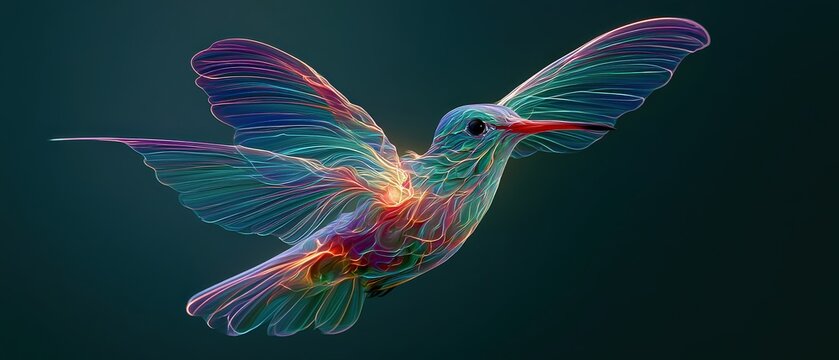 Cyberpunk hummingbird with neon energy wings in motion