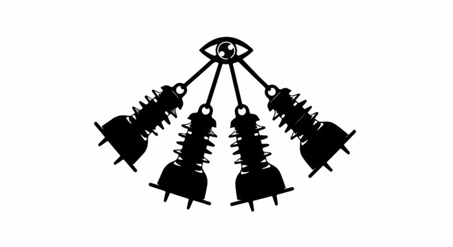 Abstract eye symbol connected to four electrical insulators
