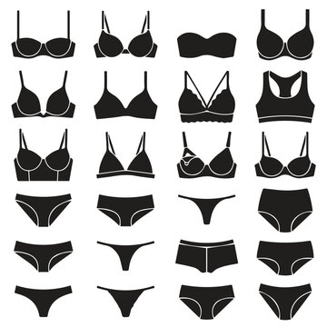 Graphic set of assorted bra and underwear styles for women with lingerie