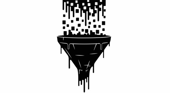 Abstract digital data flowing through a funnel, representing information processing or filtering.