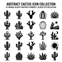 Fototapeta premium Abstract cactus icon collection desert inspired symbols with succulent, tropical