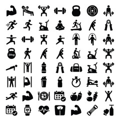 Obraz premium Gym fitness and healthy lifestyle icon collection with exercise, training