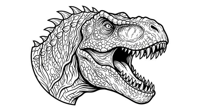 Detailed illustration of a Tyrannosaurus Rex dinosaur head roaring.