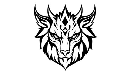 Fototapeta premium Fierce Wolf Head Emblem with Sharp Horns and Tribal Markings.