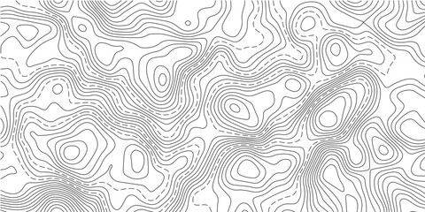 Fototapeta premium Abstract Black and White Topographic Contour Lines Pattern with Solid and Dashed Elevation Curves, Geographic Terrain Map Background for Modern Vector Design.