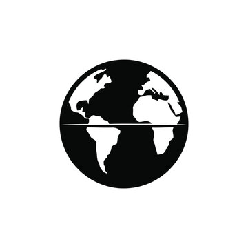 Simple black of a globe with a horizontal line across the center representing the equator on a clean white background, for web