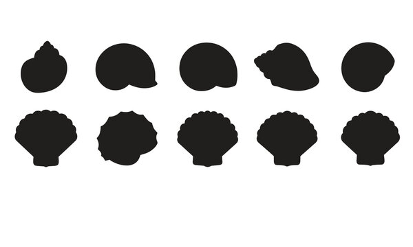 Set of various sea shells silhouettes