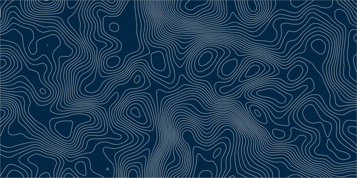 Abstract Topographic Map Background in Navy Blue with White Contour Lines, Geographic Elevation Relief Pattern and Modern Seamless Cartography Design.