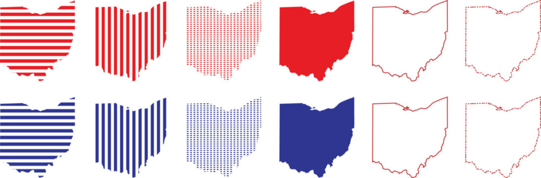 Ohio State Map Silhouette Set Striped Pattern Outline Icon Pack
