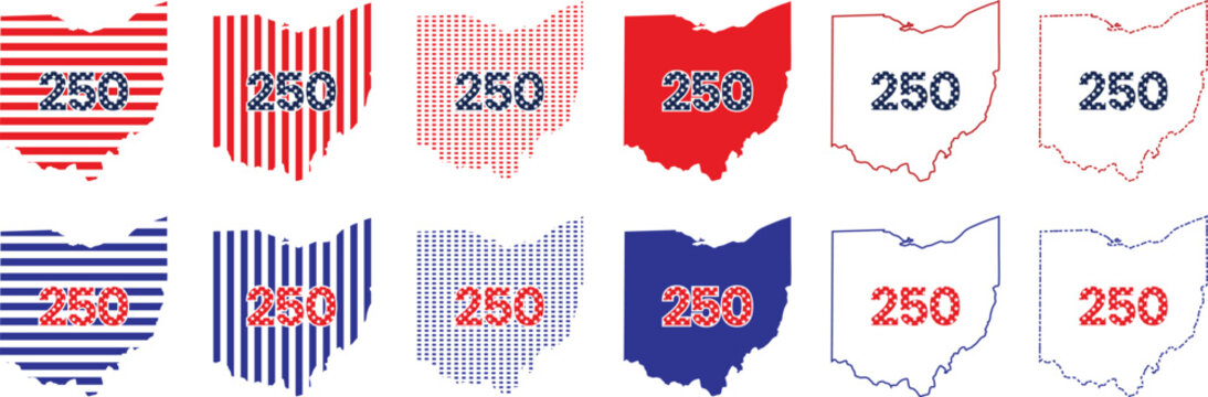 Ohio State Map Silhouette 250 Year Anniversary Striped Outline Pack