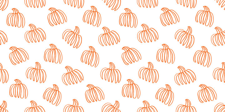 seamless autumn halloween pattern with orange doodle pumpkins	