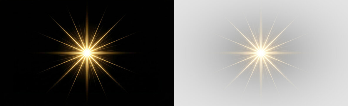 two bright yellow starburst light flares on black background