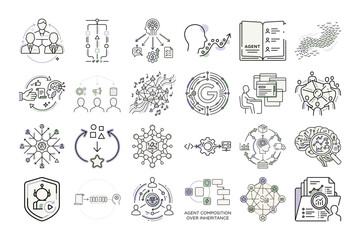 Fototapeta premium Conceptual Line Art Illustration Set or Minimalist Modern Icon Pack Design.