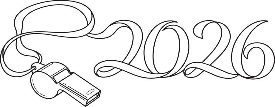 Referees whistle with calligraphic ribbon text reading 2026 official training