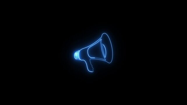 Glowing neon mike icon animation on black background.Microphone icon,mike icon,Sound,voice,speaker icon animation.