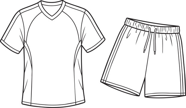 Black and white sport jersey and shorts line art template with sportswear
