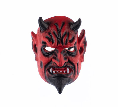Red devil mask isolated on white background
