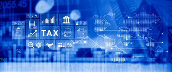 Obraz premium Online tax payment and financial planning concept. analyzing financial data and tax calculation to complete Individual income tax return, Government, state taxes, report. not ai