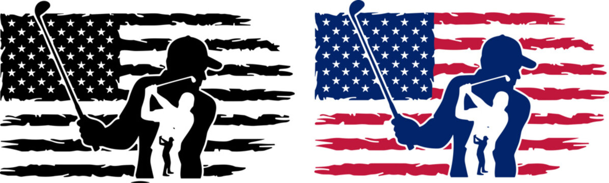golf player with distressed american flag svg png, american golfer with flag svg