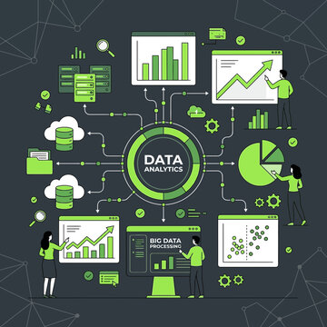 Creative Data Analytics And Big Data Processing Technology Network Connection For Business Growth