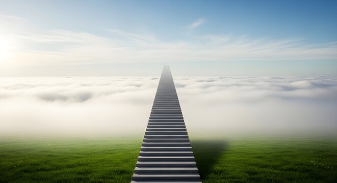 Infinite Staircase Ascending Through Clouds to Bright Sky - Path to Success and Aspiration