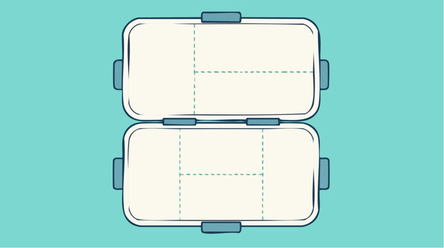 Flat vector illustration of an open, twotiered lunch box with compartments, ideal for meal prep and healthy eating concepts.