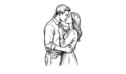 Obraz premium SEO Title: Romantic Couple Kissing Hand Drawn Sketch Vector Illustration Love Line Art Isolated on White Background
