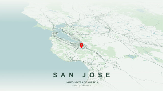 Modern minimalist vector map of San Jose, California, USA. High-quality scalable illustration of San Jose Silicon Valley capital city grid, Interstate 280, Interstate 880 for posters design.