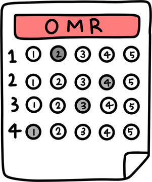 OMR Multiple Choice Answer Sheet Cartoon Illustration