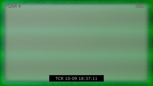 Green retro surveillance screen overlay with REC mark, timestamp bar, and glowing frame isolated for security monitoring, vintage video, and broadcast projects.