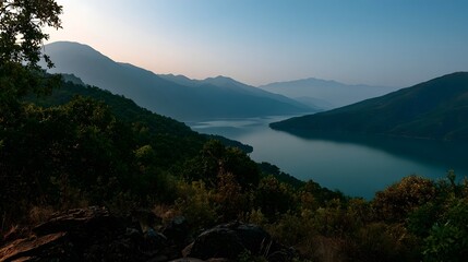 Obraz premium Majestic scenic travel destination bathed in crisp evening light evoking an exploratory mood