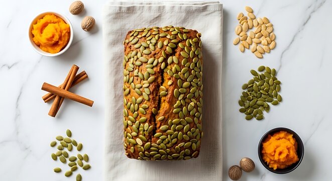 Delicious pumpkin seed bread loaf.