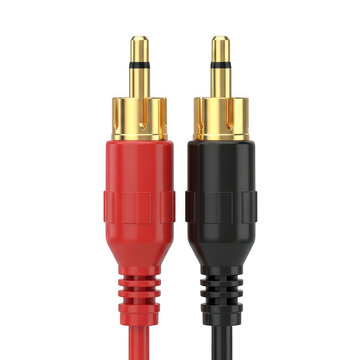 Red and black audio rca cables with gold connectors