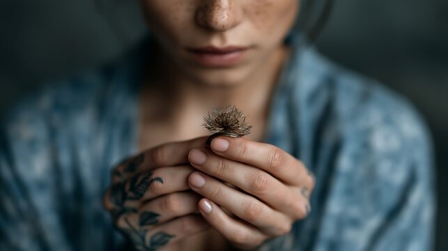 Close-up of woman holding dried seed head