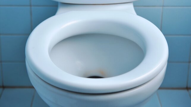 Close-up of empty toilet bowl in tiled bathroom