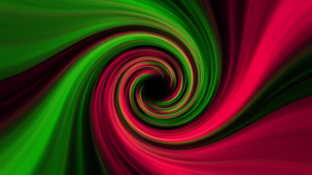 Abstract psychedelic twirl animation featuring red and green swirling energy spiraling into a dark central hole on a black background for motion graphics and visual effects