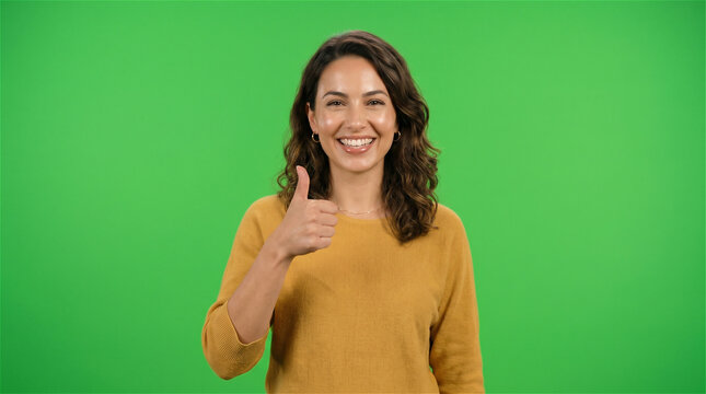 Beautiful Woman Glowing Skin Positive Thumbs Up Chroma Key