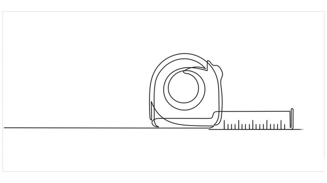 Self drawing animation one continuous line draw, logo, tape measure. 4k video,Self drawing animation one continuous line draw, logo, tape measure. 4k video, Tape measure. Roulette, repairs, builder, 