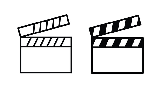 Film Clapboard Icon: Two clapperboards, one black and white, the other with stripes, symbolize filmmaking. movie production, film industry, cinema set, video recording, creative tools.