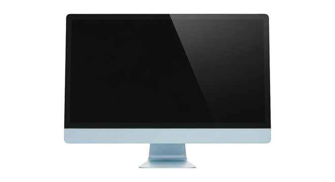 A sleek computer monitor isolated on transparent background with black screen