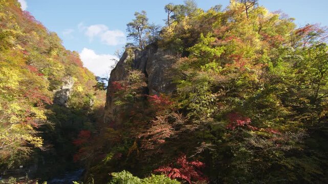 紅葉の名所 秋の鳴子峡の風景　Autumn scenery of Naruko Gorge, a famous spot for autumn foliage.