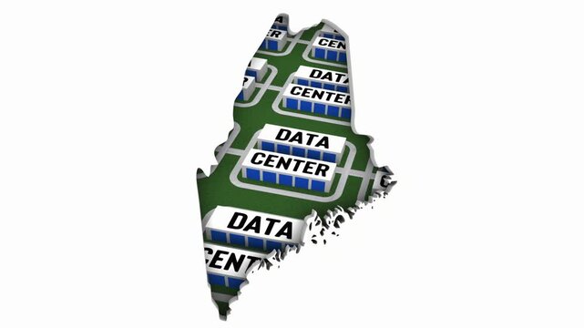 Maine ME Map Data Centers Building Development State Law Ban Regulation 3d Animation
