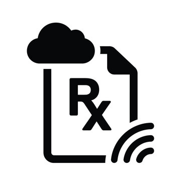 Black icon of a cloud connected rx prescription document