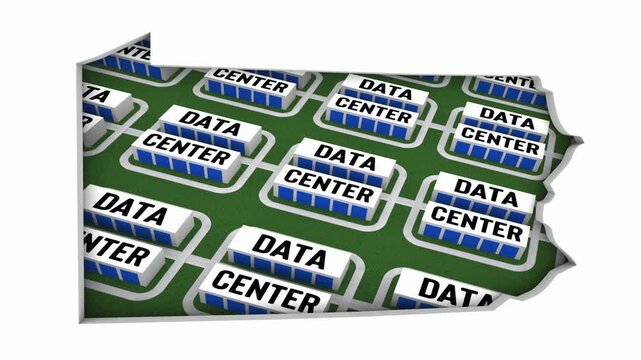 Pennsylvania PA Map Data Centers Building Development State Law Ban Regulation 3d Animation