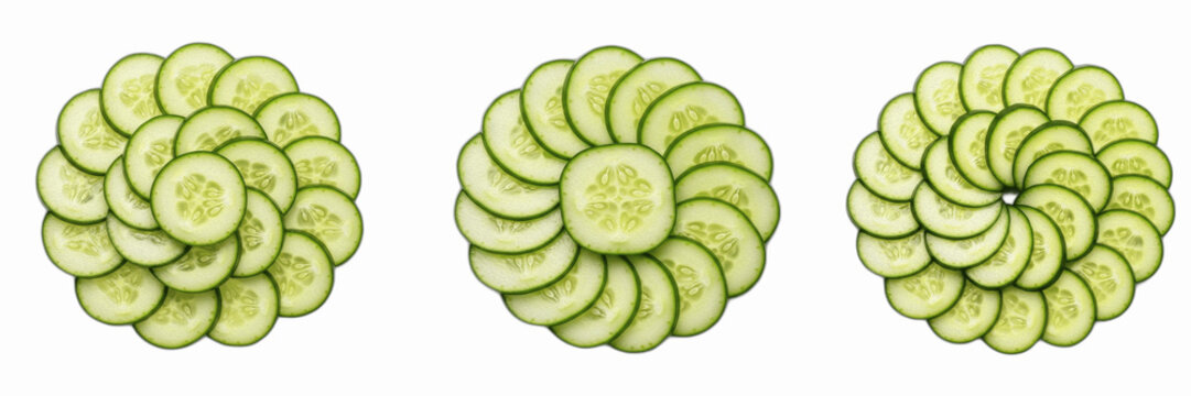 Cucumber Slices Round Arrangement Set PNG, Transparent Background Green Sliced Cucumber Wheel Clipart, Fresh Salad Top View Graphic Element, Isolated Healthy Diet Food Illustration, Organic Vegetable 