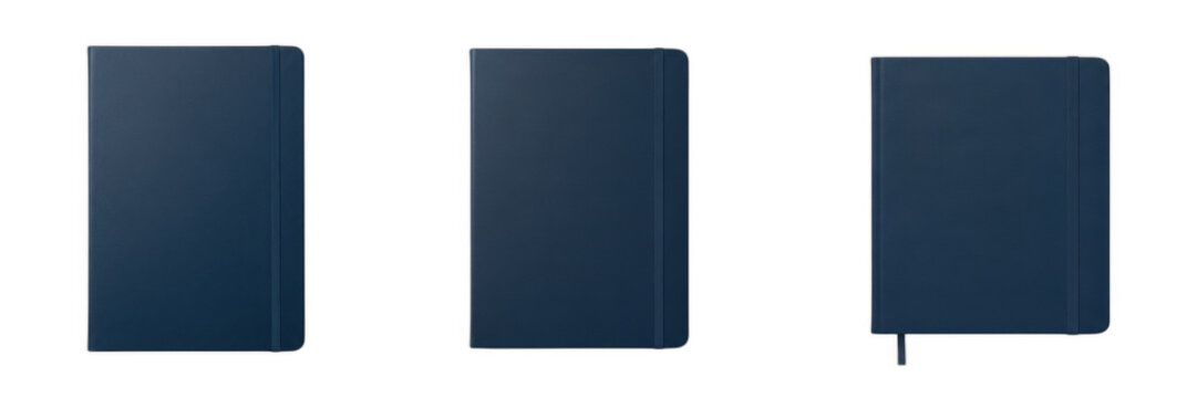 Set of Dark Blue Hardcover Notebooks, Professional Minimalist Journals Isolated on White Background, Stationery and Office Supplies, Blank Diary for Notes, High Quality Transparent PNG for Business Pl