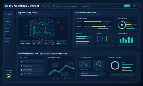 Bim operations command dashboard visualizing construction data