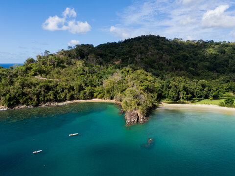 Aerial View of Secluded Bay with Sandy Beach Tobago