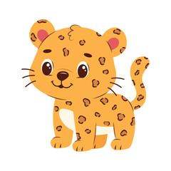 Fototapeta premium Cute Leopard Cub Cartoon Animal, Baby Cheetah Flat Vector Character Illustration